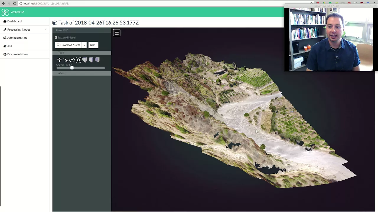 3D point clouds from drone imagery -- WebODM, Meshlab, GRASS 7.4