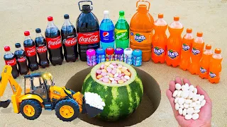 Experiment: Watermelon of Pepsi, Sprite, Mtn Dew, Sodas, Coca-Cola vs Mentos in Big Underground
