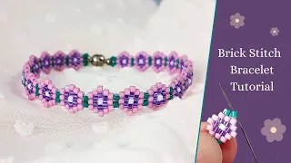 Brick stitch bracelet tutorial Bead weaving Flower Bracelet Pattern DIY Floral Beaded Bracelet
