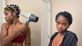 Perm Rod Set on TWA Type 4 Natural Hair Wash Day Routine Defined Curls Results