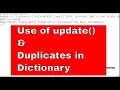 PYTHON TUTORIAL USE OF UPDATE IN DICTIONARY CAN DICTIONARY HAVE DUPLICATES