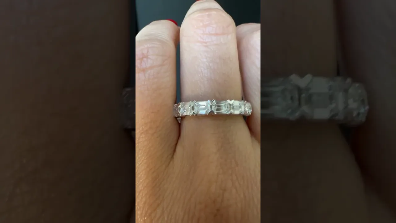 14K Gold Emerald Cut Halfway East West Eternity Modern Prong Set Lab Grown Diamond Wedding Band Ring