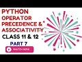 Operator Precedence Associativity in Python Class 11 12 with Examples Table CUET