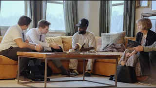 Preston Perry talks to a group of LDS elders