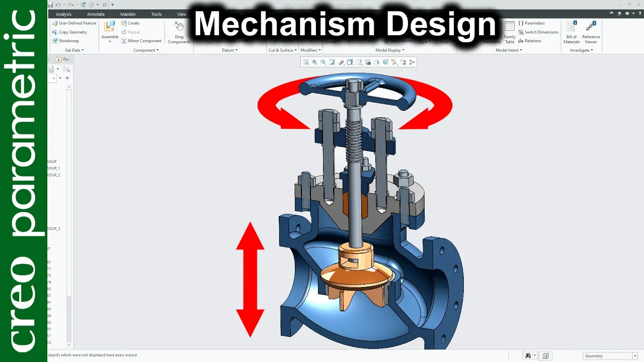 Mechanism Design for stop valve in Creo Parametric