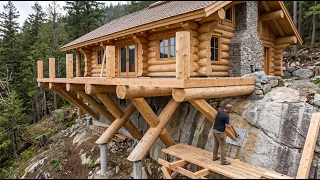 This man is building a giant log cabin on a hillside that no one has set foot on in years!