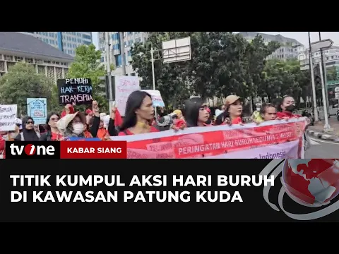 Kawasan Patung Kuda jadi Titik Kumpul Demonstran Buruh