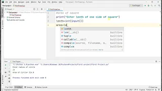 How to find AREA of SQUARE in Python using PyCharm by Nabeel Yousaf