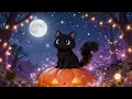Halloween fluffy black cat screensaver spooky cute kawaii silent background live wallpaper
