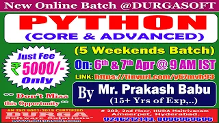 PYTHON 5 Weekends Batch Online Training DURGASOFT