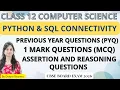Interface of Python with an SQL Database Class 12 Important Questions Python SQL Connectivity PYQ