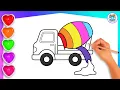 Rainbow Cement Mixer Truck Coloring for Kids and Toddlers