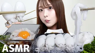 【ASMR】白い海鮮🤍えんがわ麺/イカユッケ/ボイルコウイカ【mukbang】