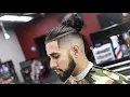BARBER TUTORIAL HOW TO FADE A UNDERCUT MAN BUN STEP BY STEP INSTRUCTIONS