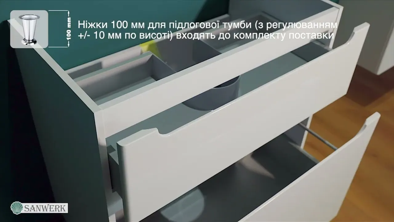 Відеоогляд компактної тумби для ванної Ера 70 см у білому виконанні (desktop)