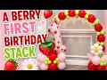 Strawberry Themed First Birt ay Balloon Arch No Frame Needed