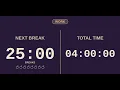 4 Hour Pomodoro Timer Focus Sessions x8 Purple Study Timer