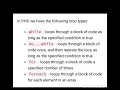 CONTROL STRUCTURES PART-2 LOOP STATEMENTS IN PHP WHILE DOWHILE FOR FOR EACH LOOPS