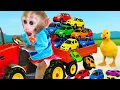 Download Lagu Ah! Monyet BonBon bermain Mobil Mainan dengan Anak Itik dan melintasi Lava 🐒🚗🔥 | Dunia BonBon
