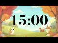 15 Minute Timer with Fall Trees and Animals Peaceful Acoustic Music Classroom Focus Countdown