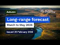 Autumn 2026 Climate and Water long-range forecast issued 26 February 2026