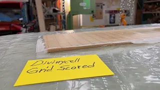 Grid scored Divinycel I use to take of the shape of the hull to use as a flange for the keels