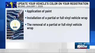 Indiana BMV requires notification for vehicle color changes starting Jan 1