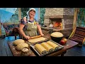 Baking Traditional Poppy Seed Rolls Leaf-Wrapped Pies in a Wood-Fired Oven