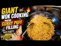 Giant Wok Cooking Making Curry Puff Filling from Scratch Thai Food Restaurant POV