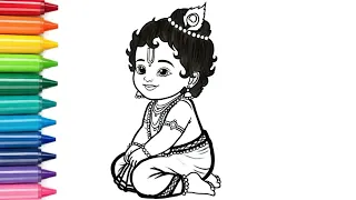 Bal Krishna Drawing for Kids | Cute Kanha Ji Drawing and colouring 