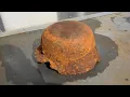 WW2 German Helmet Reveals Hidden Winter Camouflage After Cleaning