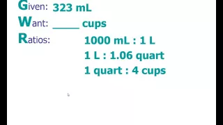 Dimensional Analysis Problem Convert 323 mL to cups