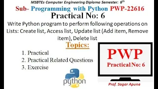 Python Practical-6 Perform Operations on List MSBTE PWP 22616