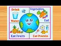 World Food Day Drawing National Nutrition Week Poster Drawing Healthy Diet chart Draw Food chat