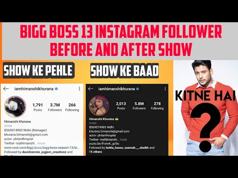 Download MP3 Bigg Boss 13 Contestant Instagram Followers Before And After Show|| Bigg Boss 13 Followers