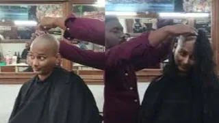 beautiful young college girl headshave in barber shop saloon shop mottai gundu headshave