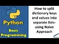 How to split dictionary keys and values into separate lists-using Naive Approach