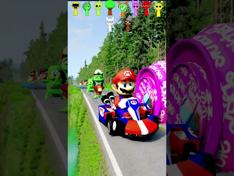 Mario Crazy Frog & Spiderman & Train & Gummy Bear & Squid Game VS Barbie in BeamNG.Drive