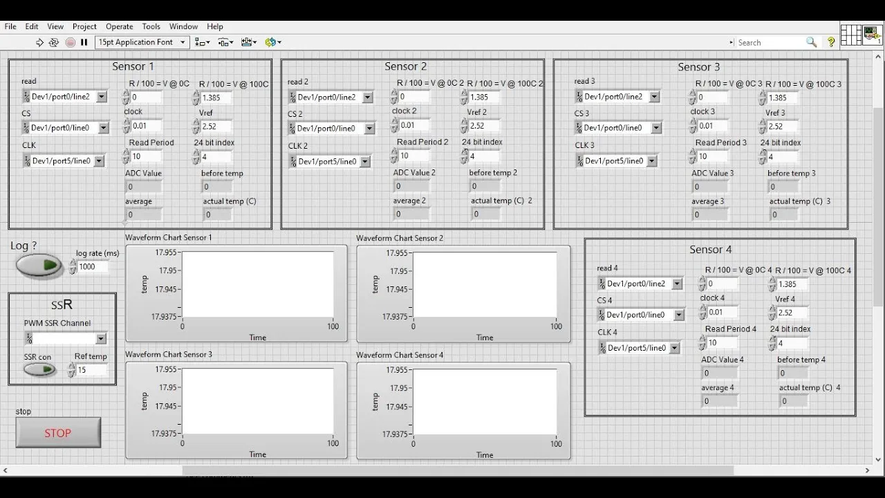 closed loop control of heater with PID and ssr using temp sensor (RTD) and data logging in LabVIEW