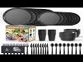 40 Piece Apartment Essentials Dinnerware Set Stackable Space Saving Plates Large Flat