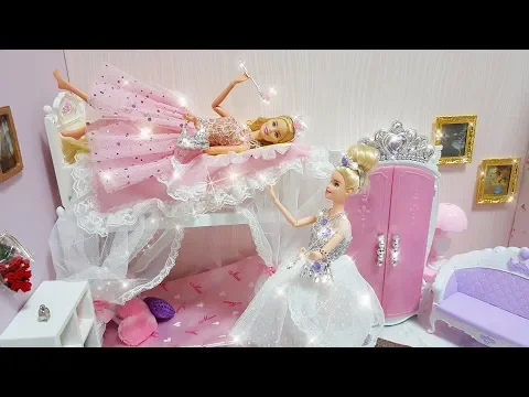 Download MP3 Twin Barbie Bunk Bed Morning Routine Dress up Gaun boneka Barbie Vestido de boneca