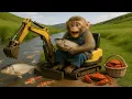 Download Lagu Working With Excavator, Monkey Farmer Catches Crabs and Fish on Riverbank - Farm Work