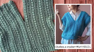 Chaleco a crochet para mujer ¡CON 2 RECTÁNGULOS Y TEXTURA INCREÍBLE! "CHALECO ARTEMISIA"