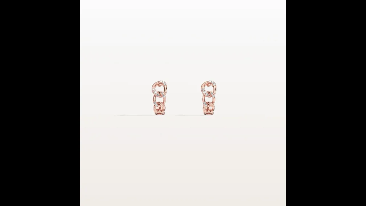 Lab-Grown Diamond Interlocking Chain Link Huggie Hoop Earrings in 14K Gold/Platinum