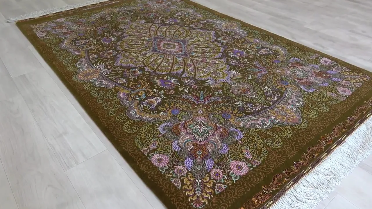 Rare Color Silk & Wool Qum Rug [Samadi Workshop] 103x167cm Olive ID25005
