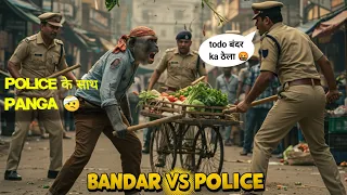 Bandar VS Police | Bazaar Mein Hungama | Funny Monkey Vlog #monkeyvlog #viralmonkeyvideo