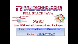 Full Stack Java Day 14 Java OOP static keyword packages Raj Technologies