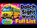 Dolch Sight Words - All Lists Preprimer to 3rd Grade 220 Words in Frequency Order