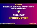 GE3151 Problem solving and Python Programming subject introduction manojkumar c