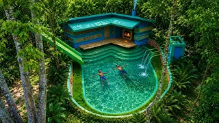 2 Man Dig ground Build Luxury Survival Underground House in Forest  With  kitchen And Swimming Pool